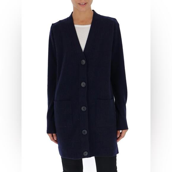 Tory Burch Jayden Wool Blend Navy Blue Button Cardigan Sweater Size Small - Picture 1 of 7